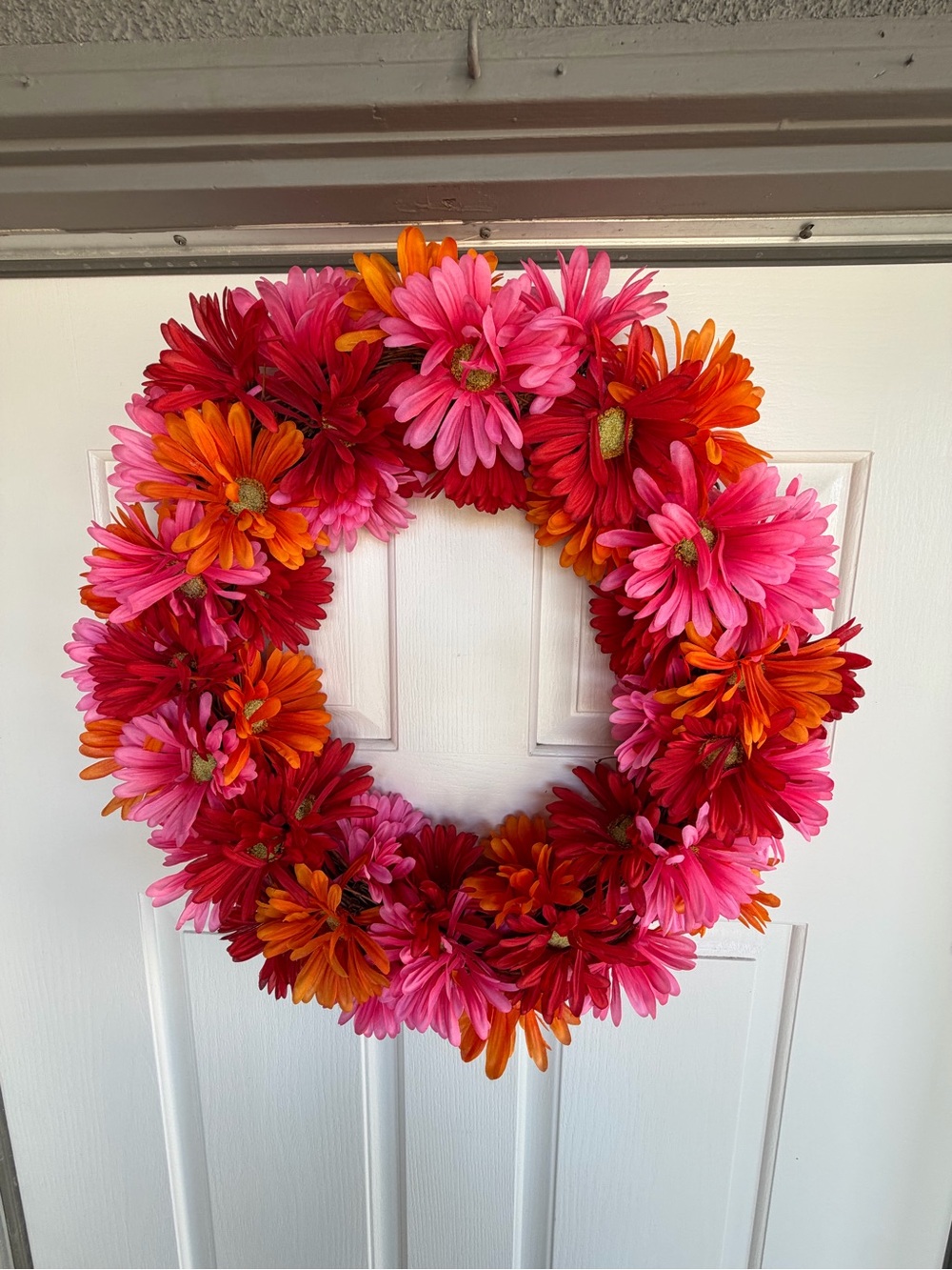 Bright Pink & Orange Daisy Holiday Wreath 18”
